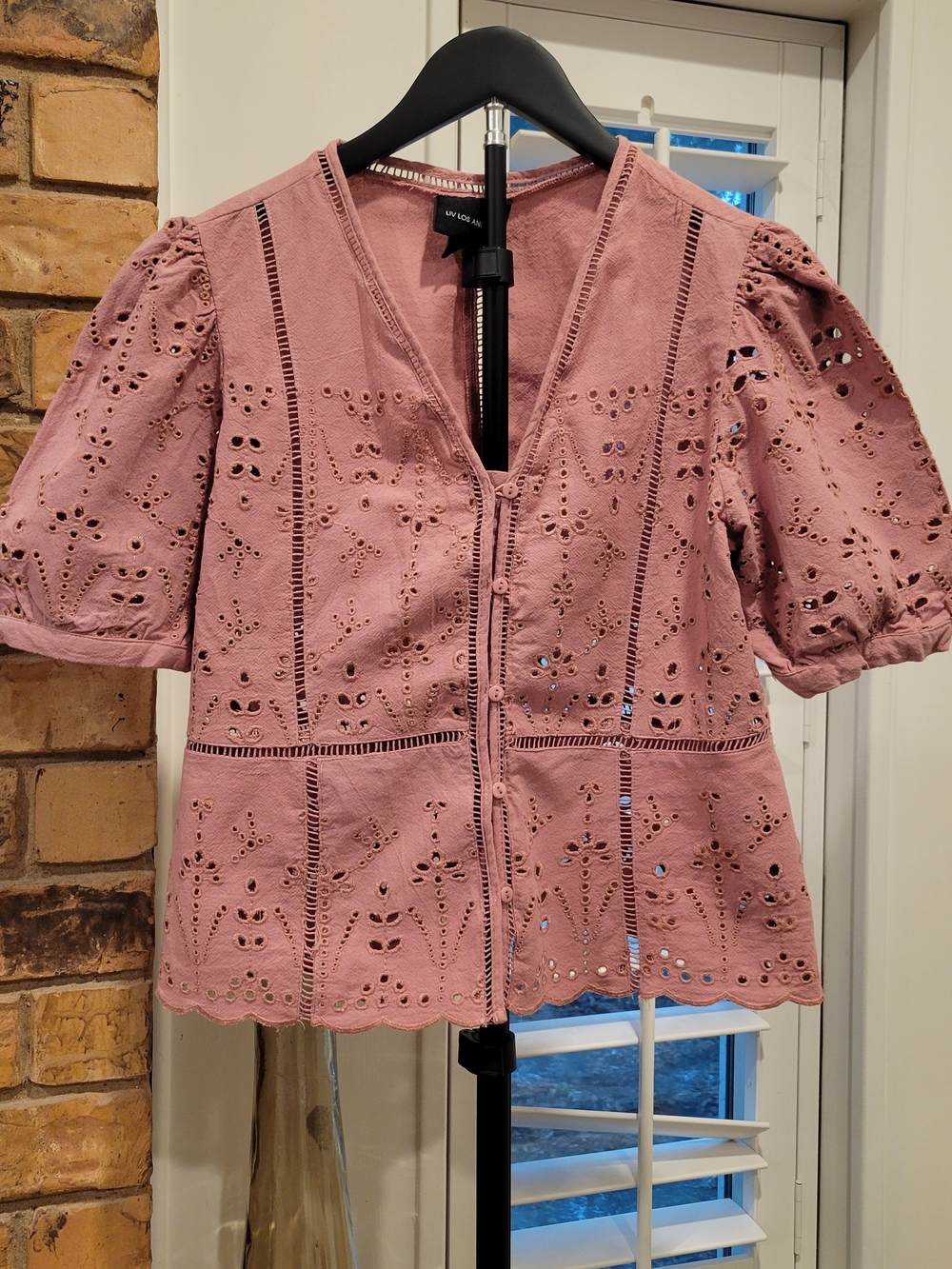 LIV Los Angeles V-Neck Puff-Sleeve Blouse - Dusty Rose